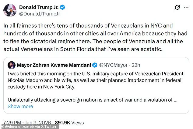 Trump Family's Divided Reactions to US Intervention in Venezuela as Maduro's Arrest Sparks Debate