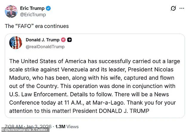 Trump Family's Divided Reactions to US Intervention in Venezuela as Maduro's Arrest Sparks Debate