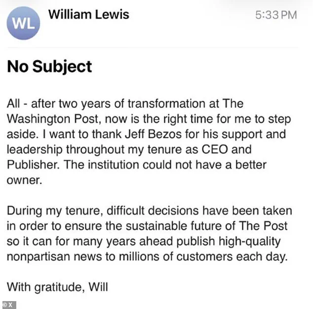 Will Lewis Resigns as Washington Post CEO Amid Outrage Over Sweeping Layoffs