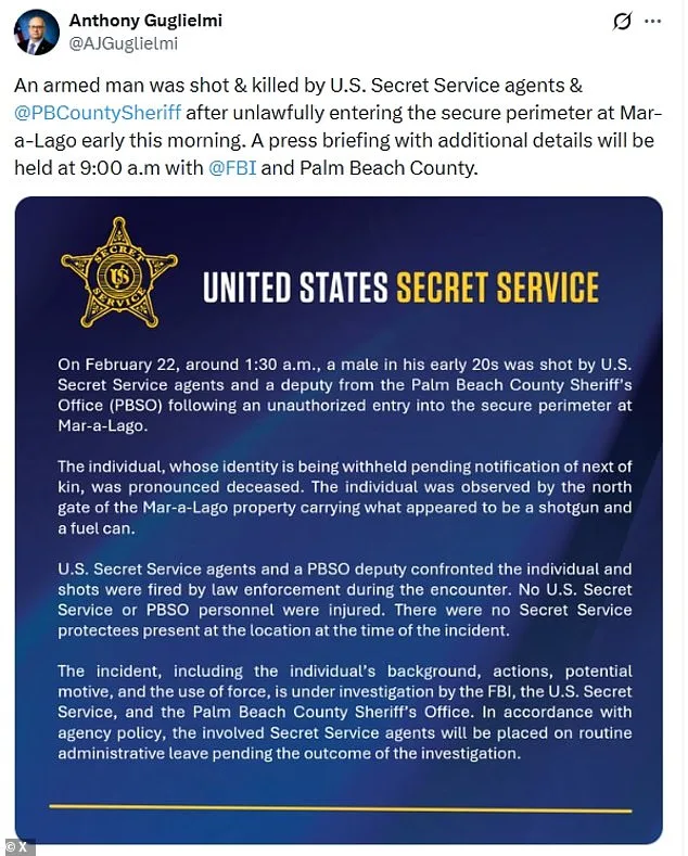 Armed Man Shot Dead by Secret Service at Mar-a-Lago; No Injuries Reported