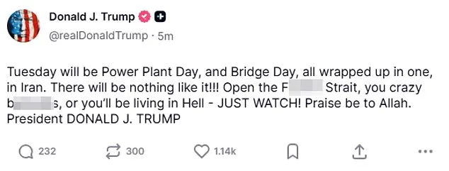 Trump Threatens Iran with 'Total Destruction' Unless Compliant by Tuesday Deadline